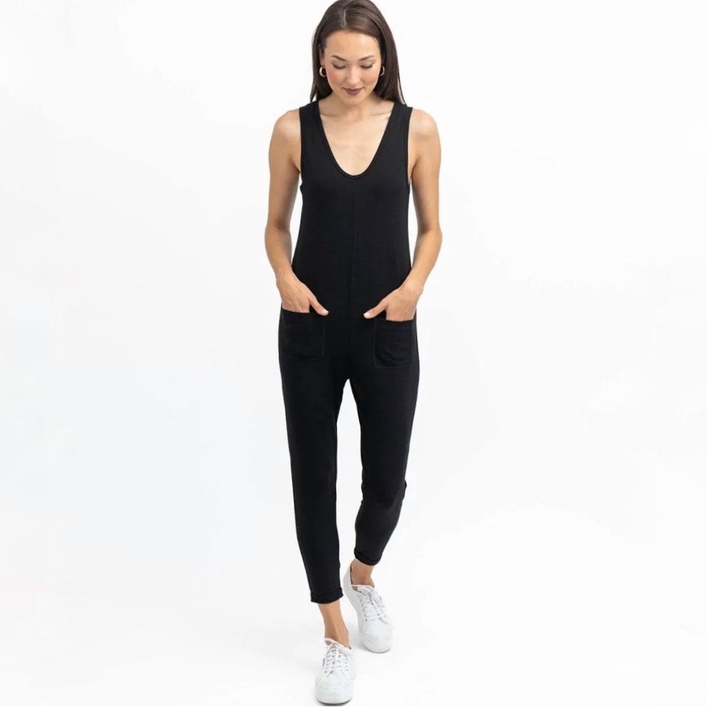 Smash + Tess | Saturday Romper Midnight Black Sleeveless Bamboo Jumpsuit M